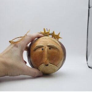 Rare Hand Carved Wooden Folk Art Santa Ornament Signed R.J.